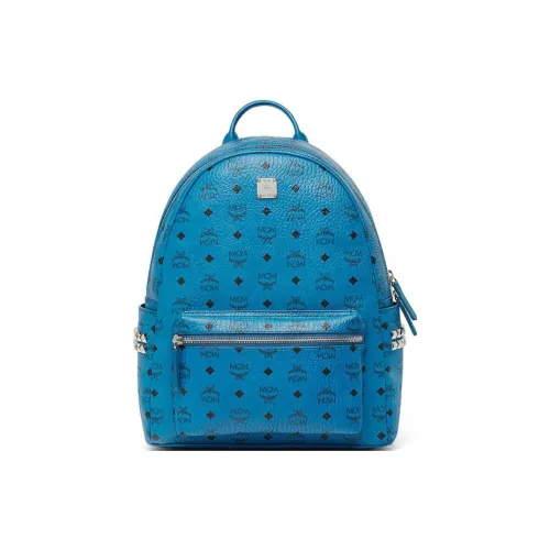 MCM Stark Backpack Visetos Side Studs Medium Munich Blue