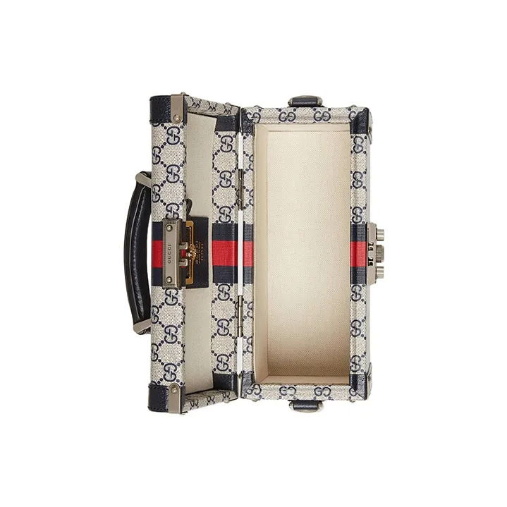 GUCCI Canvas With Leather Portable One Shoulder Crossbody Makeup Bag Women's Beige/Blue-6