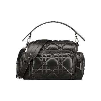 DIOR Cowhide Leather Camera Bag Handbag Clutch Crossbody Bag Women's Black
