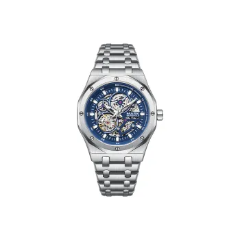 FAIRWHALE Automatic Mechanical Movement Metal Strap Watch Men's Watches Blue Dial