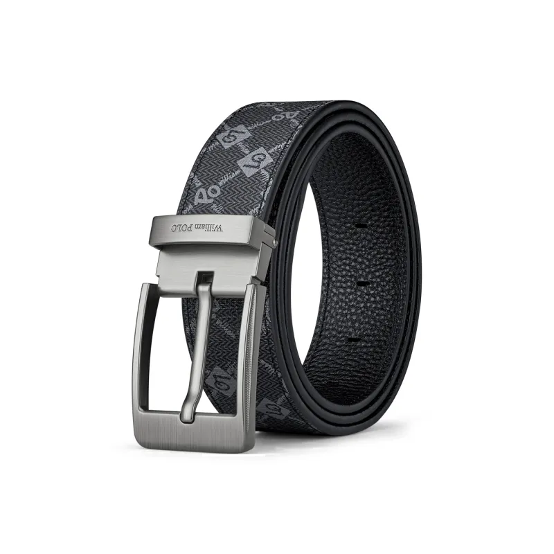 WilliamPOLO PVC Cow Leather Leather Belts Men's Silver Width 3.5CM-0