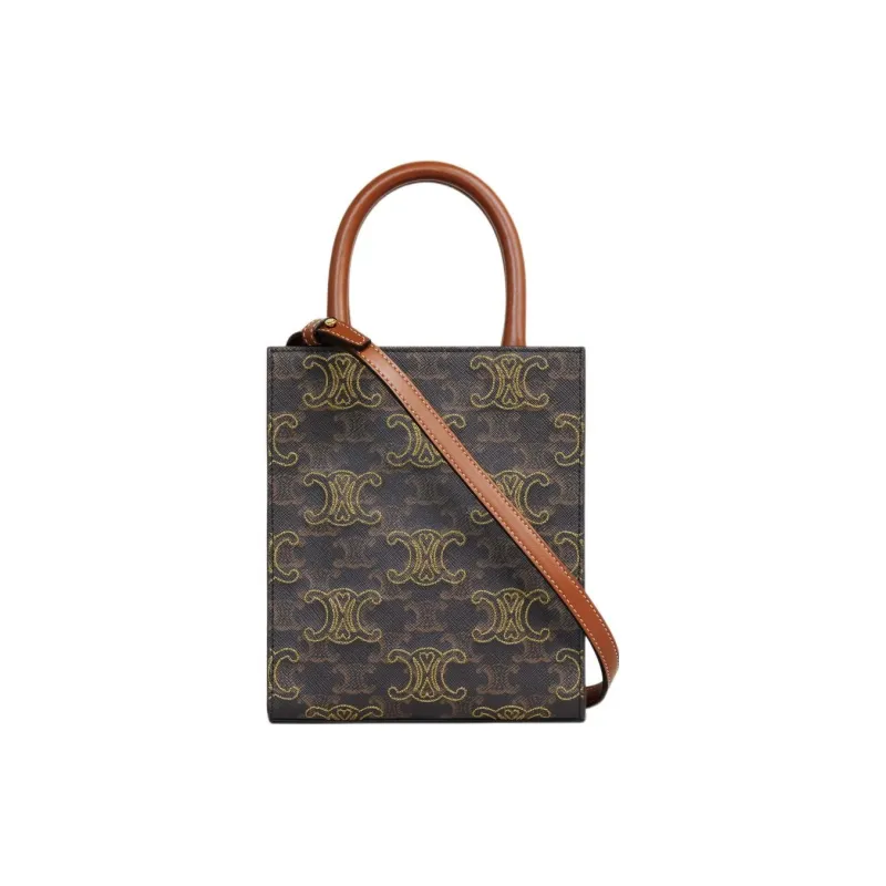 CELINE Triomphe Leather Sheet Music Bag Handbag Mini Women's Tawny-6