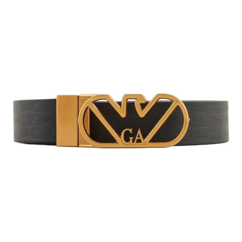 EMPORIO ARMANI Inner Side With Matching Deer Pattern Cow Leather Leather Belts Women's Black/Black-1