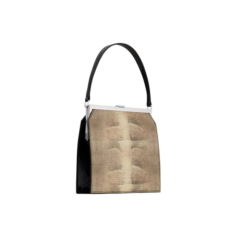 SAINT LAURENT Lizard Skin Cow Leather Patchwork Portable Crossbody Bag Shoulder Bag Women's Light Beige-1