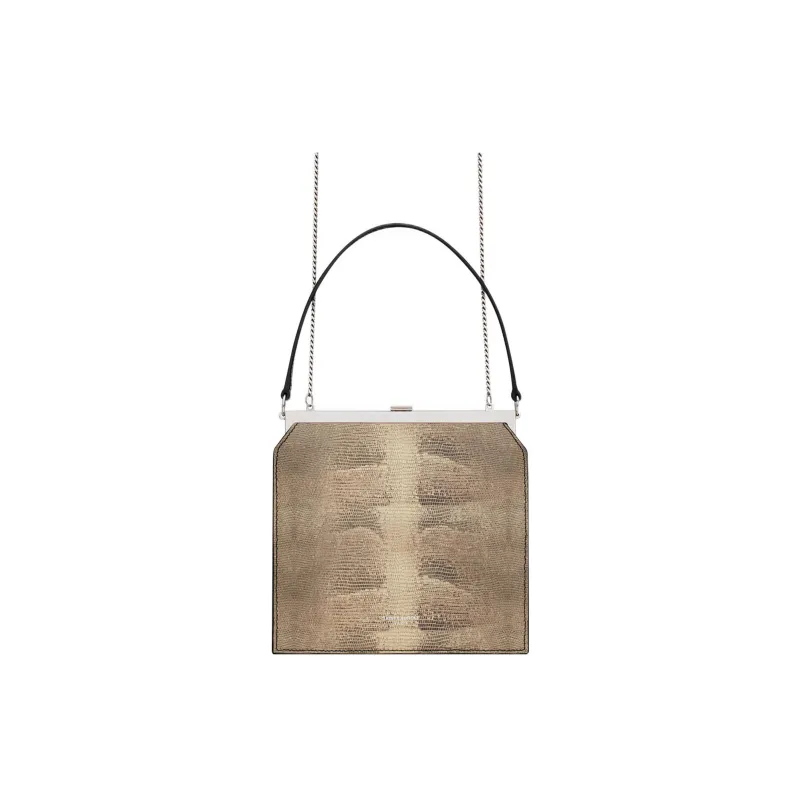 SAINT LAURENT Lizard Skin Cow Leather Patchwork Portable Crossbody Bag Shoulder Bag Women's Light Beige-0