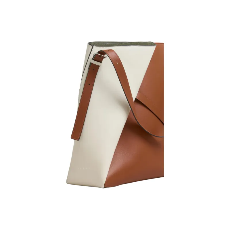 MARNI Calfskin Hobo Bag, Handbag, Shoulder Bag Women's Cinnamon With Shell Pattern-4