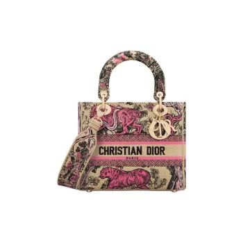 DIOR DIORIVIERALady D Lite Embroidery Dior Bag Shoulder Bag Crossbody Bag Handbag Medium Size Women's Candy Pink