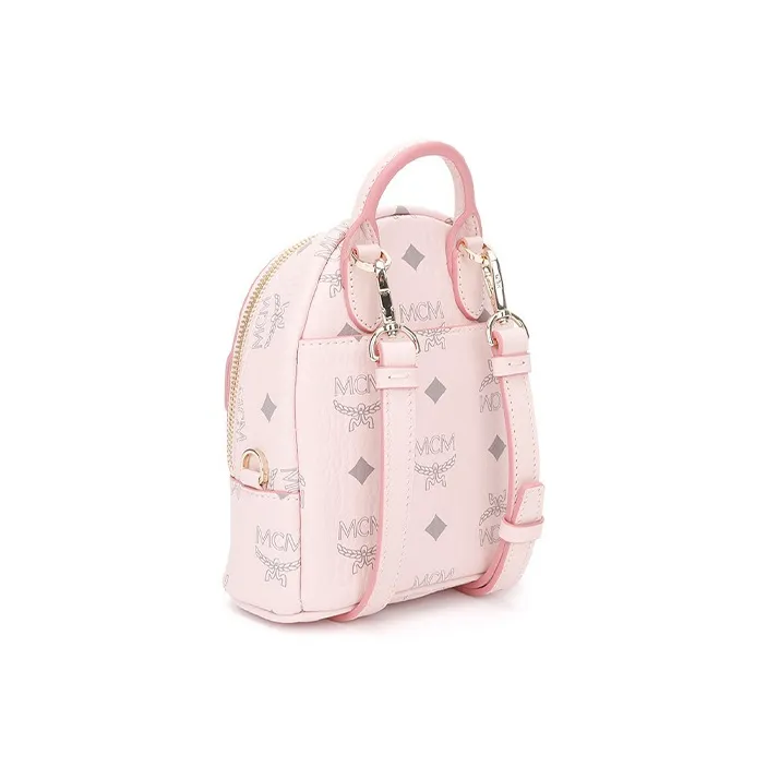 MCM Patricia Visetos Leather Handbag, Crossbody Bag Mini Women's Pink-2