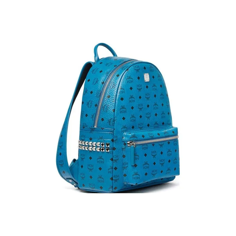 MCM Stark Backpack Visetos Side Studs Medium Munich Blue-2