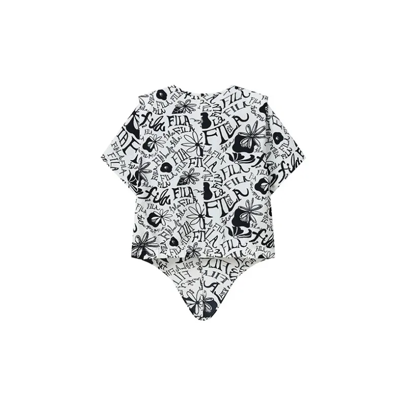 FILA T Shirts Women's Black With White Floral Pattern-1