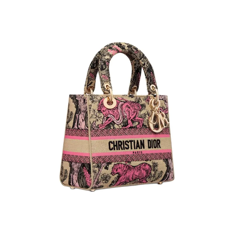 DIOR DIORIVIERALady D Lite Embroidery Dior Bag Shoulder Bag Crossbody Bag Handbag Medium Size Women's Candy Pink-2