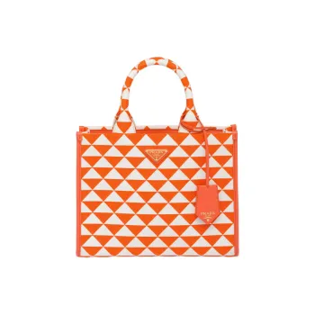 PRADA Fabric With Leather Tote Bag Shopping Bag Handbag Small Size Women's Orange/White