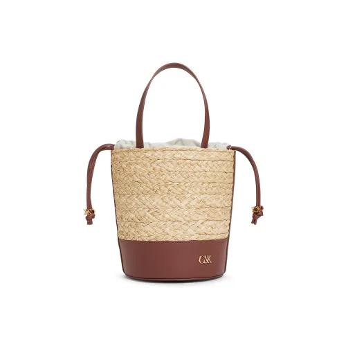 CHARLES&KEITH Cow Leather Bucket Bags Crossbody Bags Handbags Medium Size Women's Brown/Beige