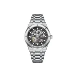 Silver Case Black Dial Silver Steel Band