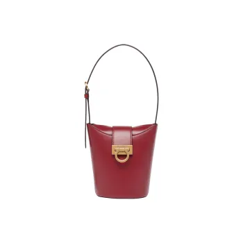 FERRAGAMO Trifolio Cow Leather French Fries Bag Bucket Bag Handbag Shoulder Bag Women's Red