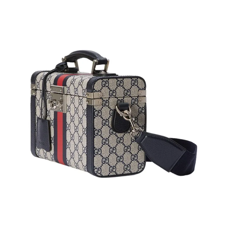 GUCCI Canvas With Leather Portable One Shoulder Crossbody Makeup Bag Women's Beige/Blue-1