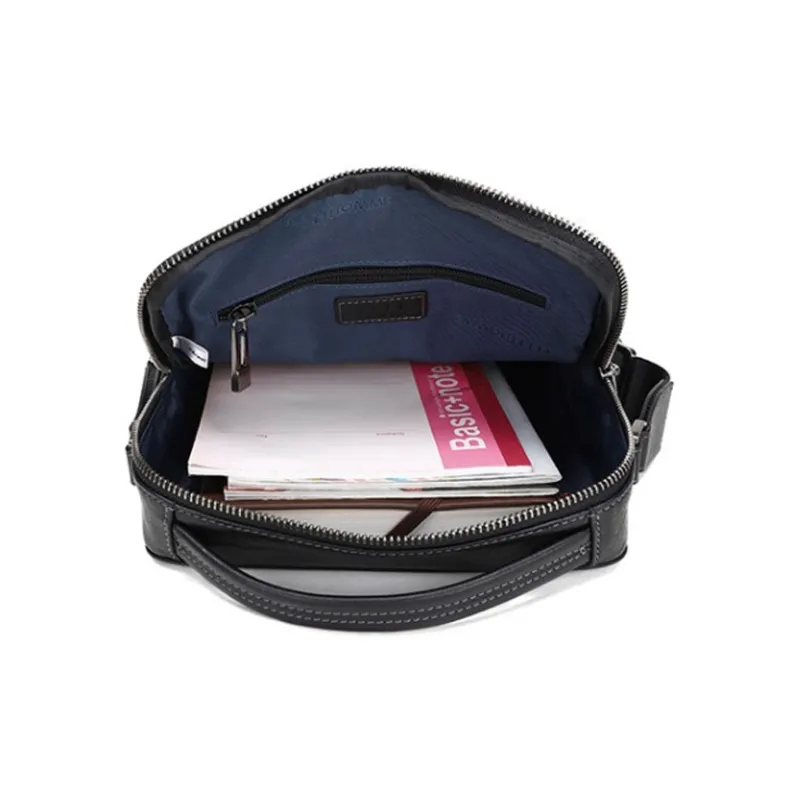 ELLE HOMME Vegetable Tanned Top Grain Cow Leather Shoulder Bag Handbag Crossbody Bag Men's Black-4