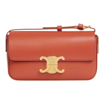 CELINE Triomphe Shiny Cow Leather Crossbody One Shoulder Handbag Trumpets Women's Red Chalcedony