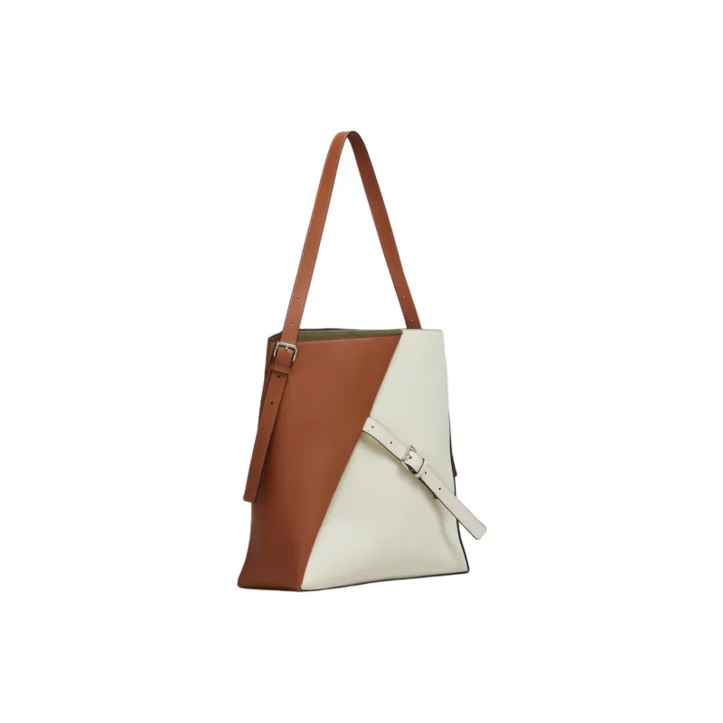 MARNI Calfskin Hobo Bag, Handbag, Shoulder Bag Women's Cinnamon With Shell Pattern-1