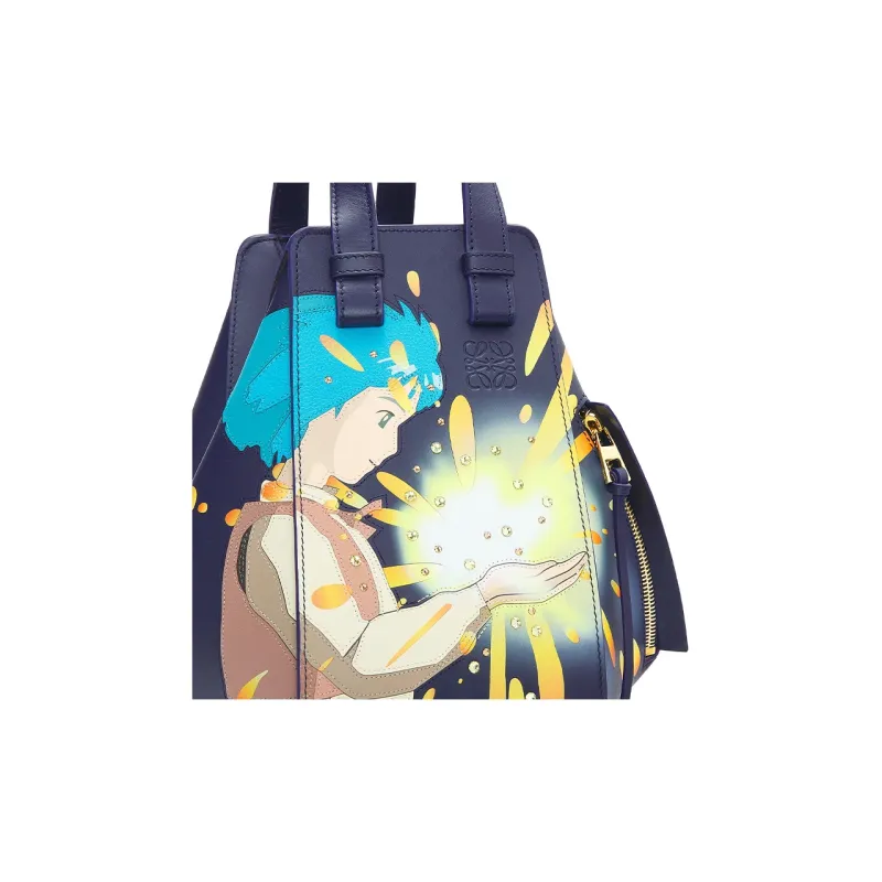 LOEWE Howl's Moving Castle Hammock Satin Cow Leather Shoulder Bag Crossbody Bag Handbag Small Size Women's Sea Blue-6
