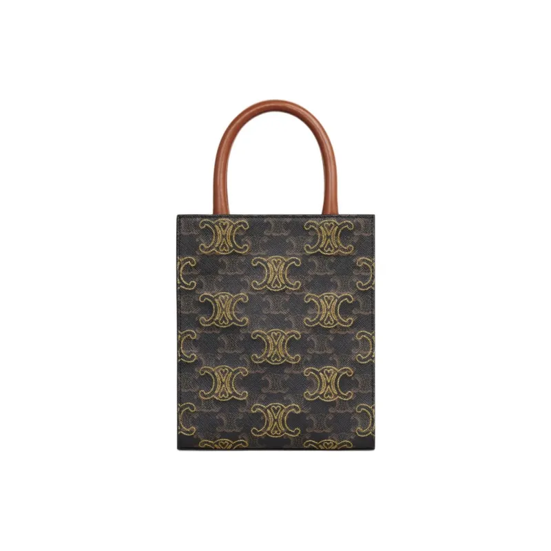 CELINE Triomphe Leather Sheet Music Bag Handbag Mini Women's Tawny-4