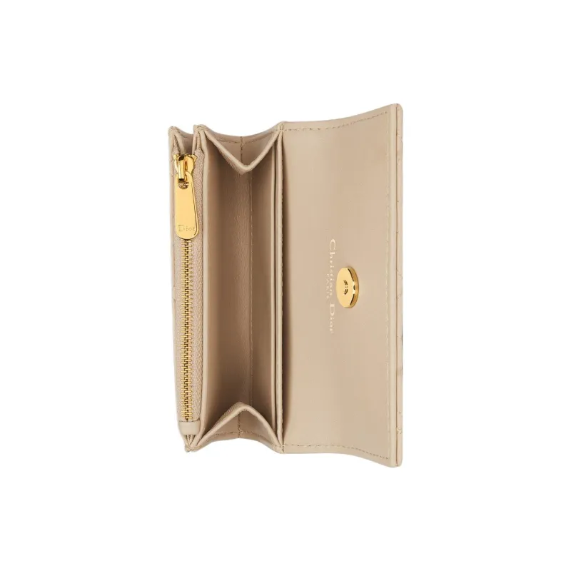 DIOR Wicker Pattern Lambskin Wallet Women's Pink Beige-3