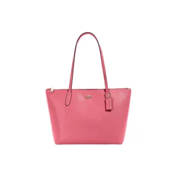 COACH Zip Top Tote Cross Grain Leather Tote Bag, Shopping Bag, Handbag, Shoulder Bag Women's Watermelon Red
