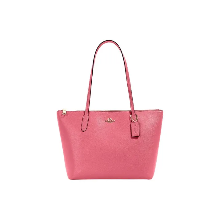 COACH Zip Top Tote Cross Grain Leather Tote Bag, Shopping Bag, Handbag, Shoulder Bag Women's Watermelon Red-0