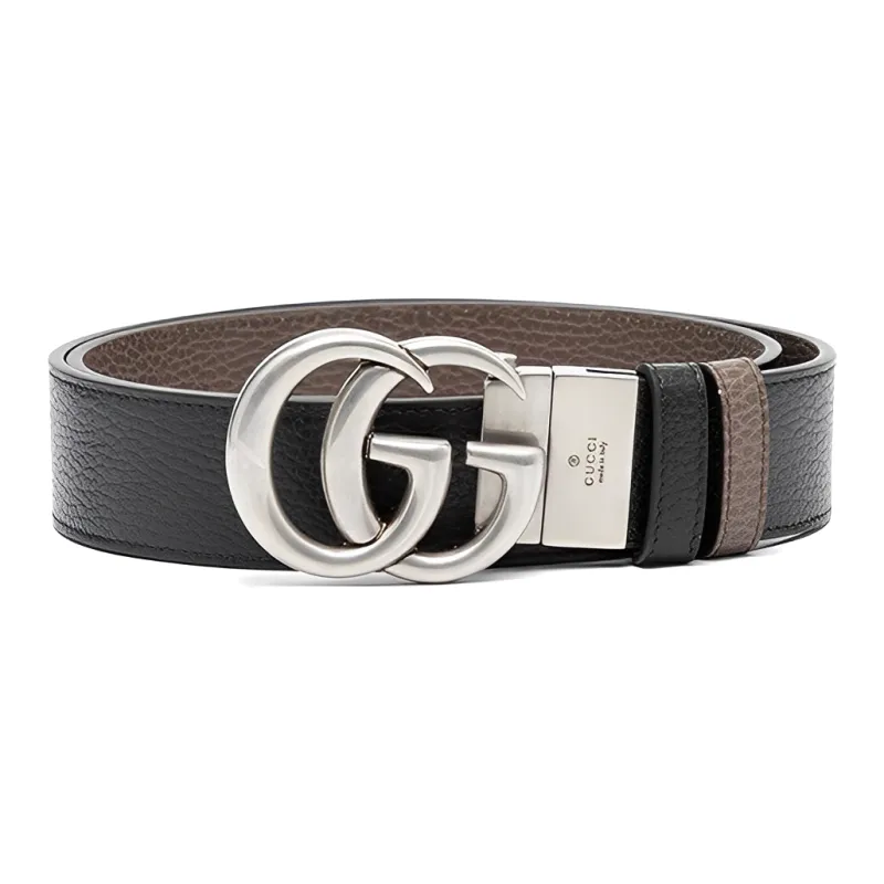 GUCCI Double G Letter Logo Smooth Buckle Cow Leather Leather Belts Men's-0