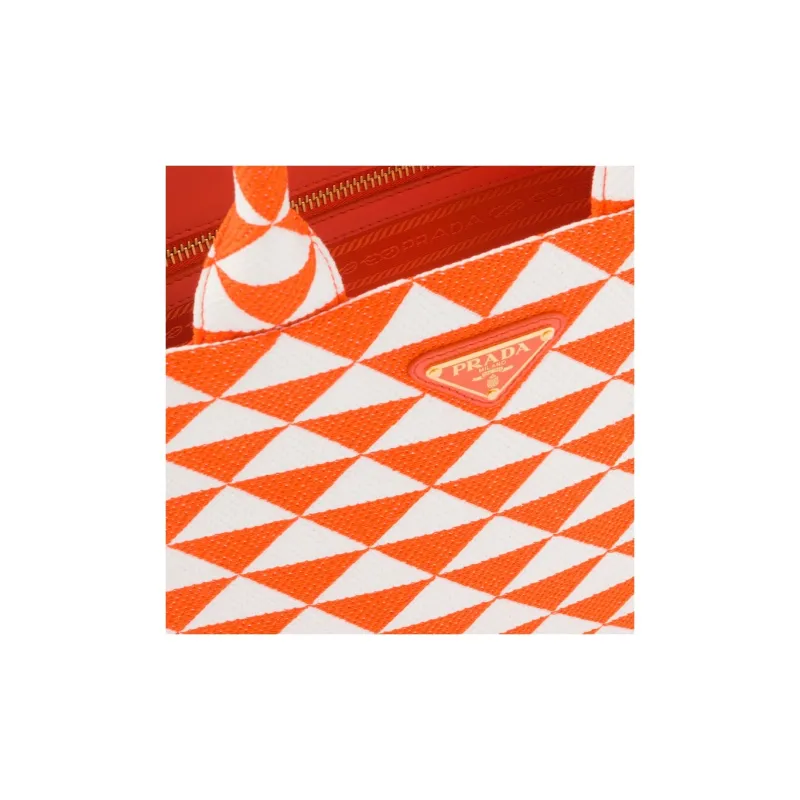 PRADA Fabric With Leather Tote Bag, Shopping Bag, Handbag Trumpets Women's Orange/White-5