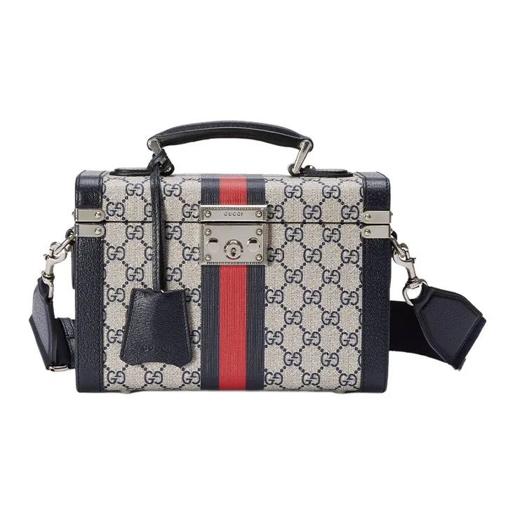 GUCCI Canvas With Leather Portable One Shoulder Crossbody Makeup Bag Women's Beige/Blue-0