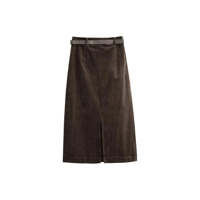 Olrain Casual Long Skirts Women's Dark Coffee-1