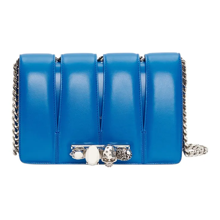 Alexander McQueen Cow Leather Patchwork With Sheepskin Crossbody Bag Shoulder Bag Women's Blue-0