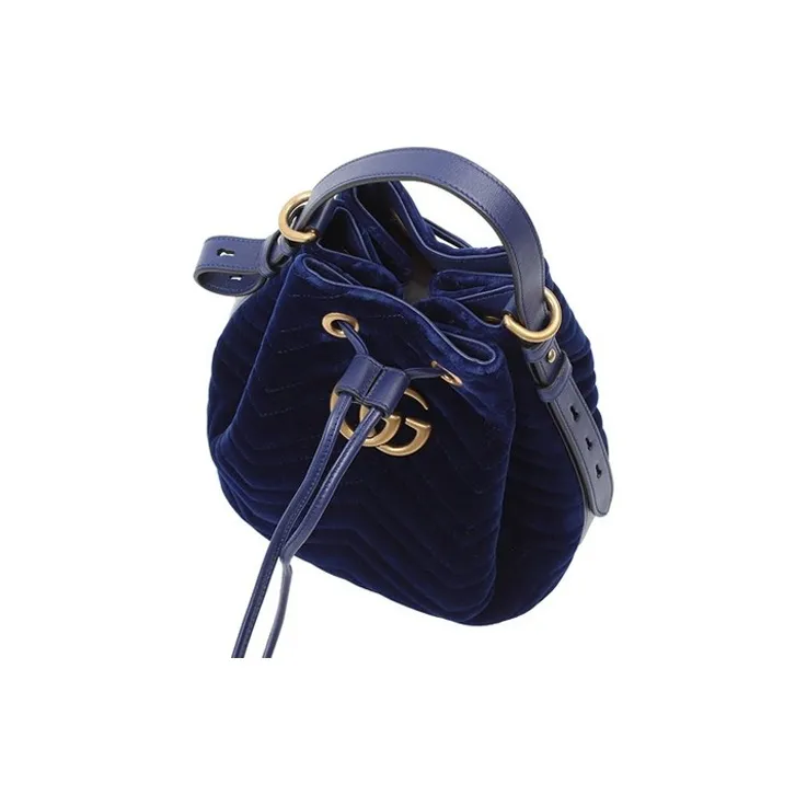 GUCCI Marmont Velvet Bucket Bags Shoulder Bag Crossbody Bag Handbag Women's Blue-4
