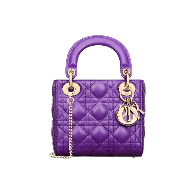 DIOR Lady Dior Sheepskin Dior Bag Shoulder Bag Crossbody Bag Handbag Mini Women's Purple-0