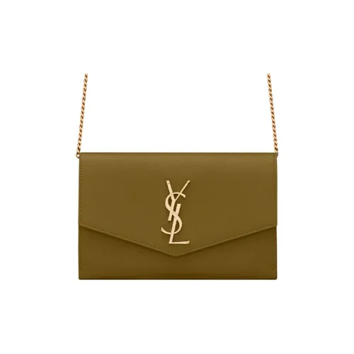 SAINT LAURENT UPTOWN Cow Leather Envelope Bag Wallets Shoulder Bag Crossbody Bag Mini Women's Olive Green