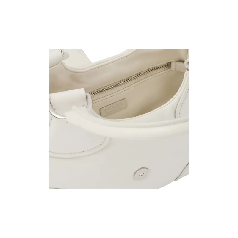 PRADA Soft Sheep Leather Shoulder Bag Moon Bag Crossbody Bag Handbag Mini Women's White-4