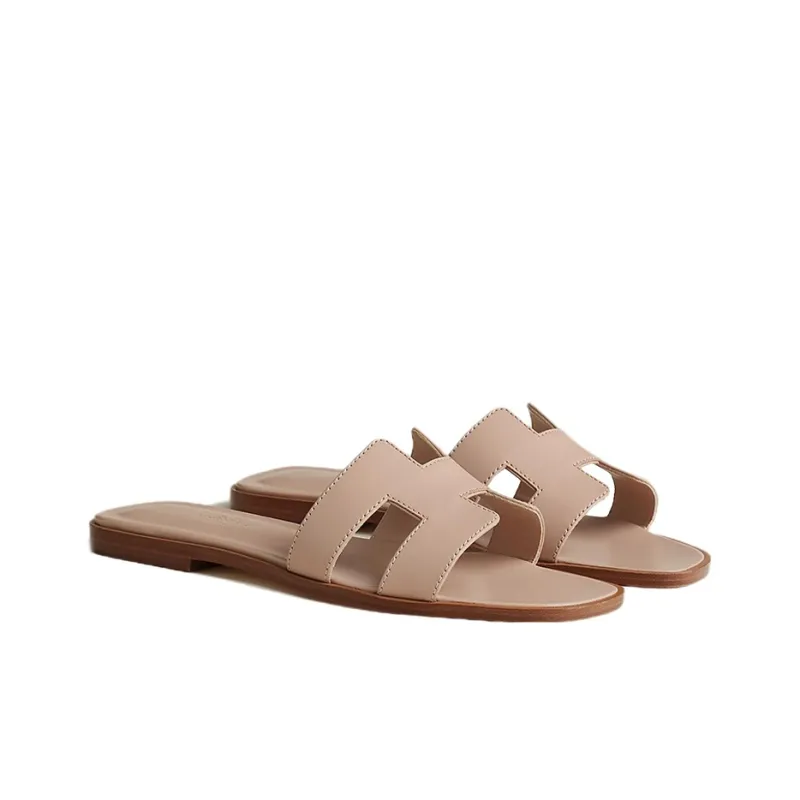 HERMES Oran Slide Slippers Women's Beige-3