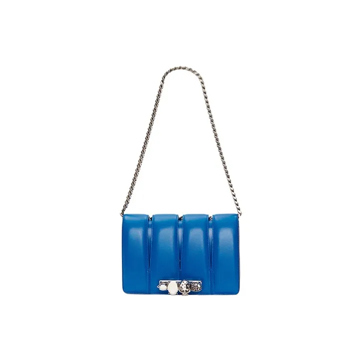 Alexander McQueen Cow Leather Patchwork With Sheepskin Crossbody Bag Shoulder Bag Women's Blue-1