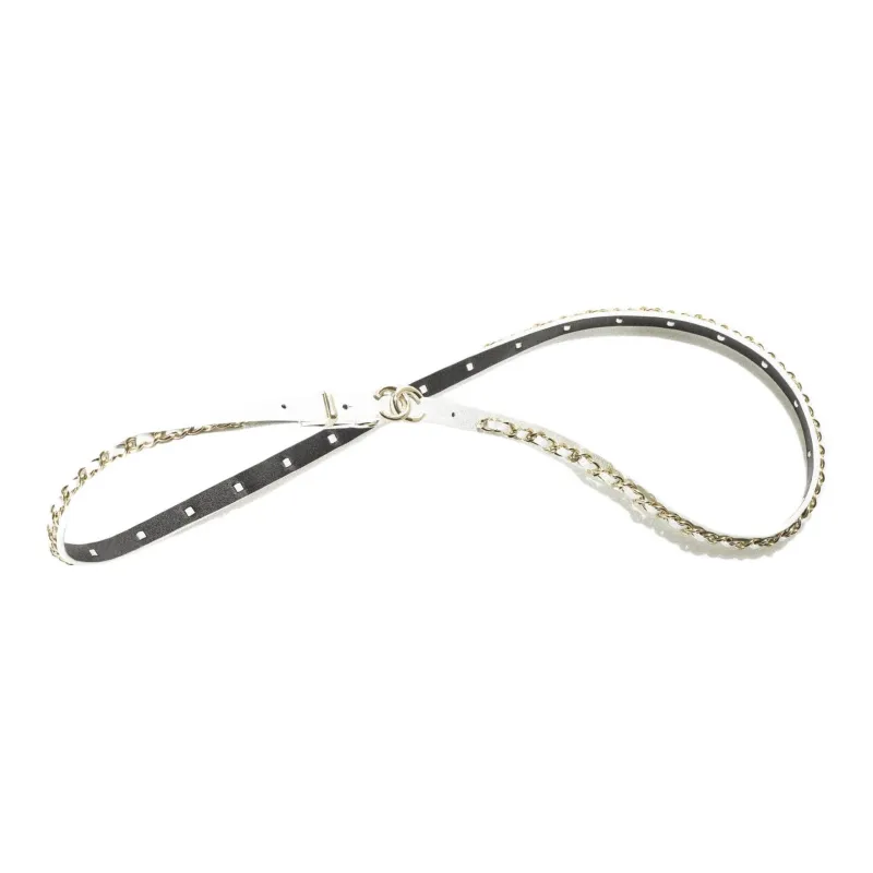 CHANEL Leather Belts Women's White-1