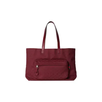 GUCCI Canvas Tote Bag Shopping Bag Handbag Large Size Men's Red