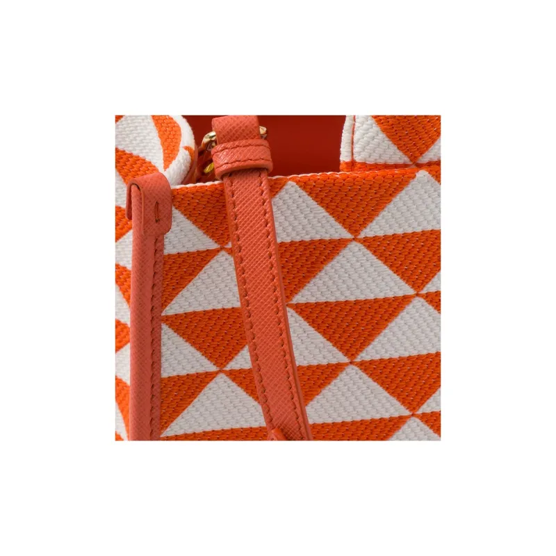 PRADA Fabric With Leather Tote Bag, Shopping Bag, Handbag Trumpets Women's Orange/White-3