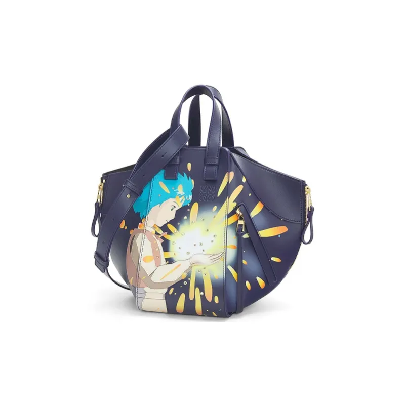 LOEWE Howl's Moving Castle Hammock Satin Cow Leather Shoulder Bag Crossbody Bag Handbag Small Size Women's Sea Blue-2