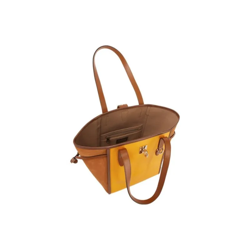 Furla Net Collection Grained Calfskin Tote Bag, Shopping Bag, Shoulder Bag, Handbag Medium Size Women's Brown & Yellow-3