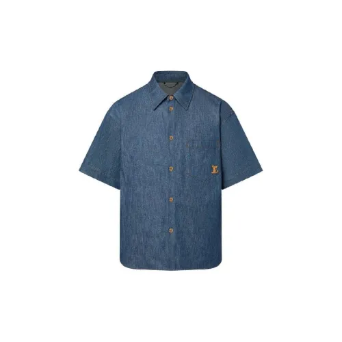 LOUIS VUITTON Short-Sleeved Cotton Chambray Shirt