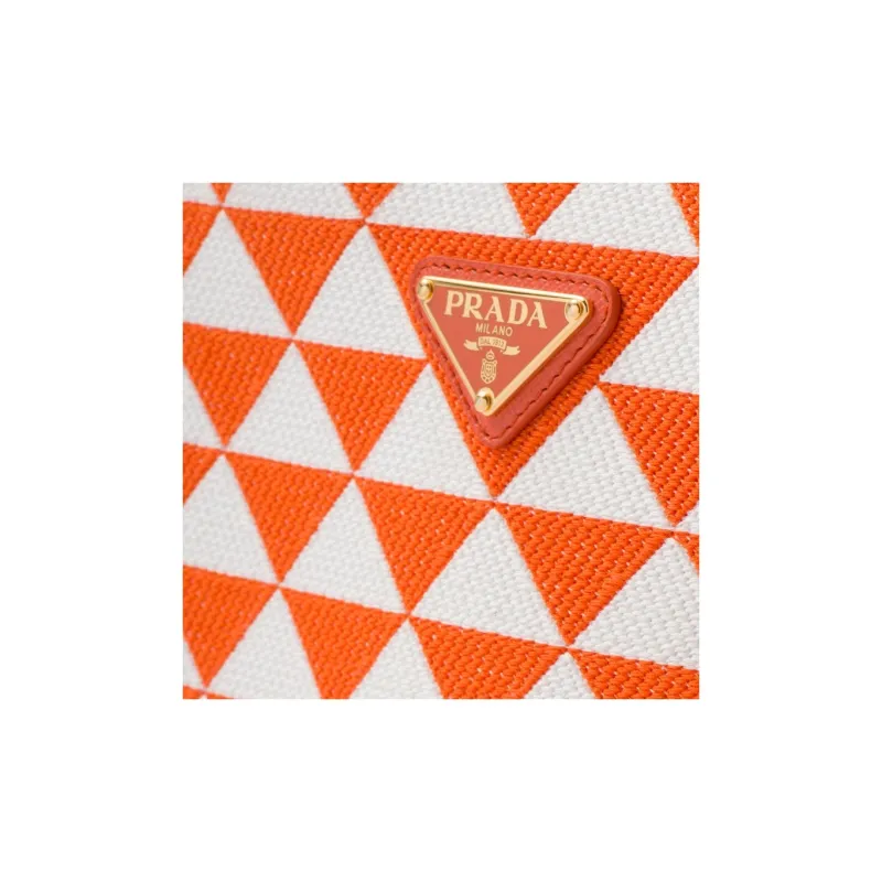 PRADA Fabric With Leather Tote Bag, Shopping Bag, Handbag Trumpets Women's Orange/White-4
