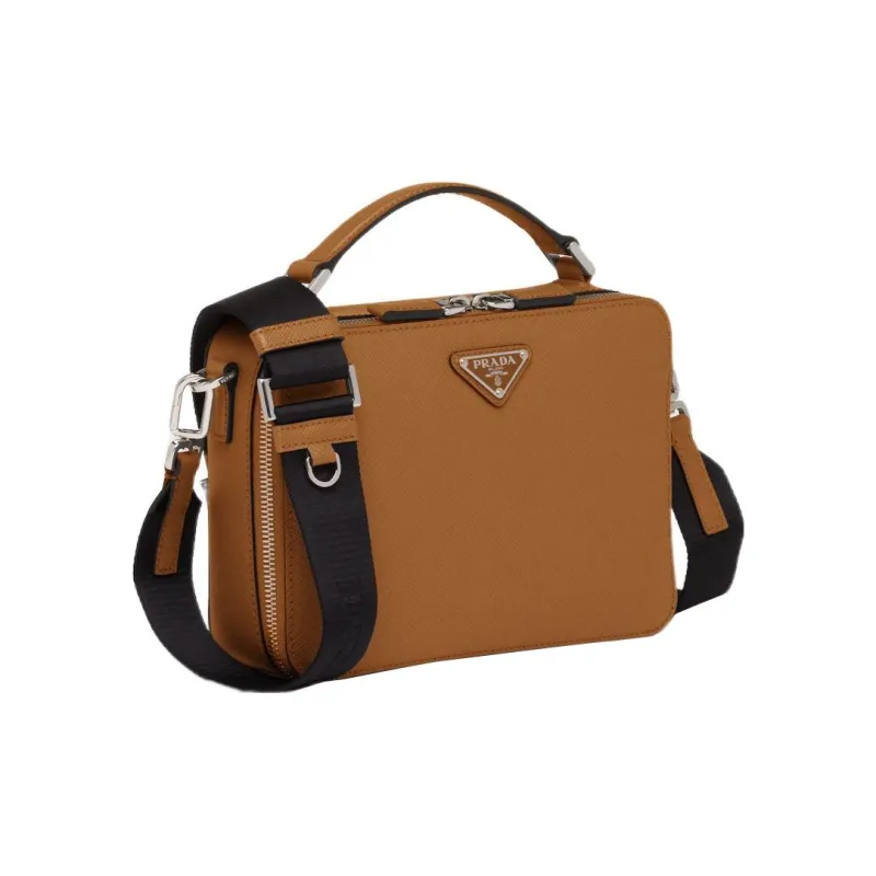 PRADA BriqueSaffiano Leather Handbag Shoulder Bag Crossbody Bag Men's Cinnamon-1