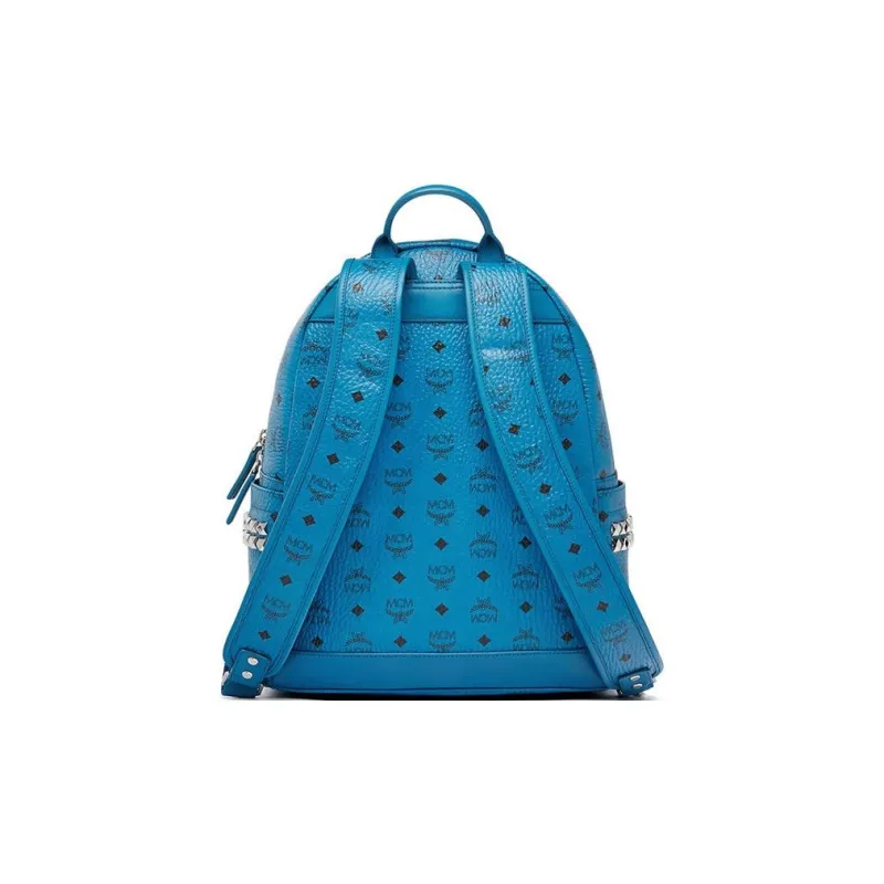 MCM Stark Backpack Visetos Side Studs Medium Munich Blue-3