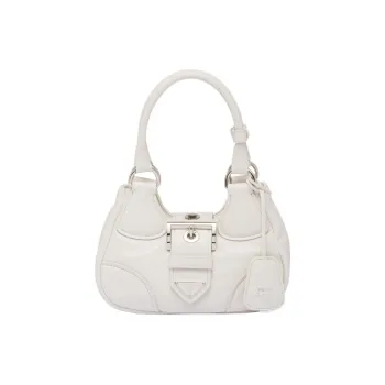 PRADA Soft Sheep Leather Shoulder Bag Moon Bag Crossbody Bag Handbag Mini Women's White
