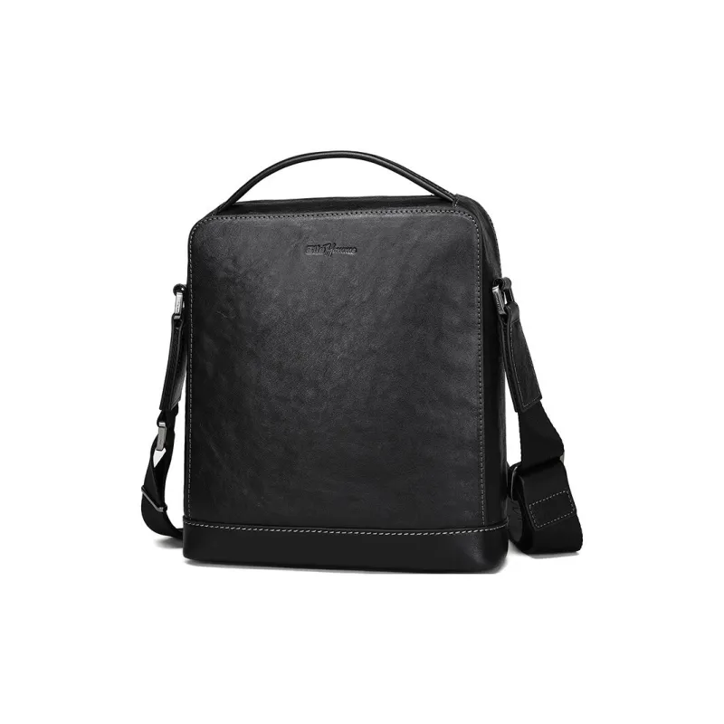 ELLE HOMME Vegetable Tanned Top Grain Cow Leather Shoulder Bag Handbag Crossbody Bag Men's Black-2